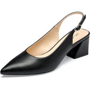 Women Slingback Black Toe Block Heel Pump Low Heel Office Wedding Dress Shoes